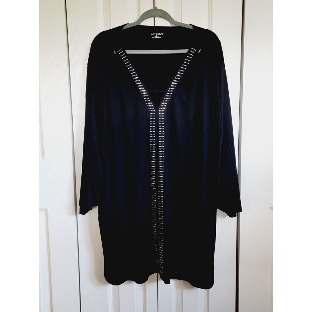 Catherine’s 4X‎ Black/Silver Slinky Top Beaded Sparkle 30/32 V-Neck Keyhole